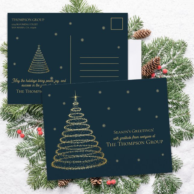  Corporate Dark Green & Gold Christmas Tree Holiday Postcard (Corporate Dark Green & Gold Christmas Tree Holiday Postcard)