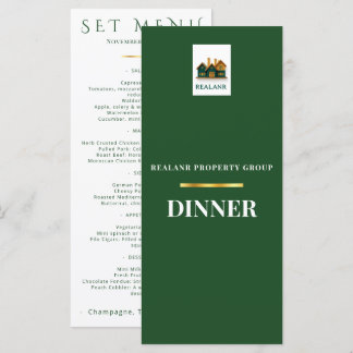 Corporate Dinner Menu Card Logo Elegant Green