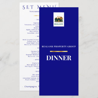 Corporate Dinner Menu Card Logo Elegant Navy