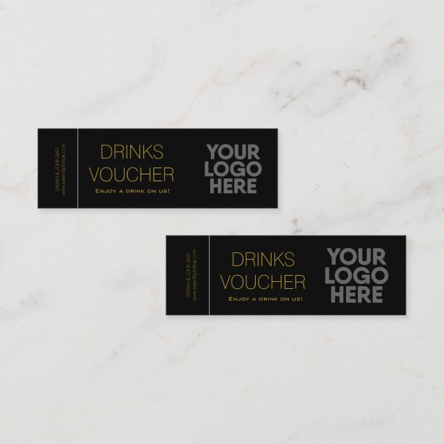 Corporate Drink Voucher Logo Black Gold Mini Card (Front/Back)