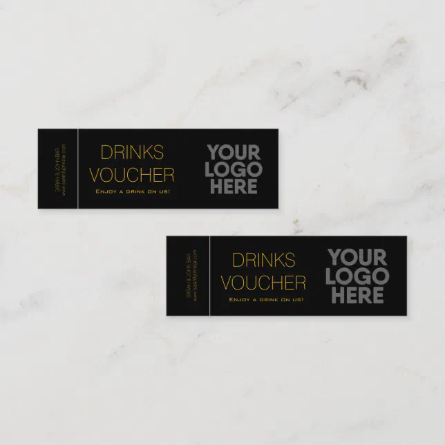 Corporate Drink Voucher Logo Black Gold Mini Card | Zazzle