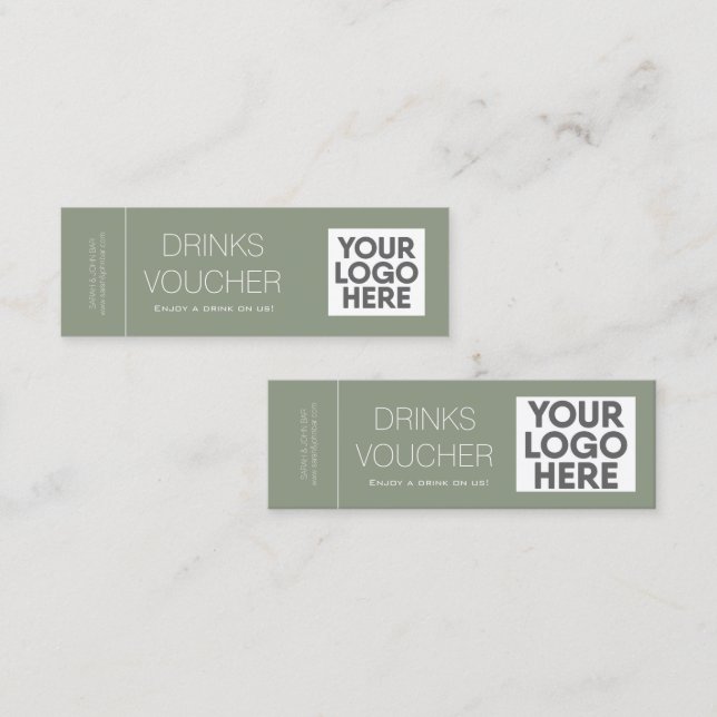 Corporate Drink Voucher Logo Sage Green Mini Card (Front/Back)