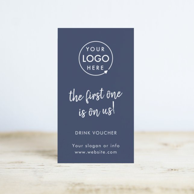 Corporate Drink Voucher | Navy Blue Event Card (Navy blue company branded drinks vouchers for small business events & corporate launch parties.)