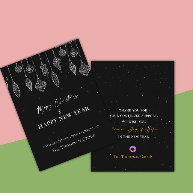 Corporate Elegant Black White Christmas New Year Holiday Postcard (Corporate Elegant Black White Christmas New Year Holiday Postcard)