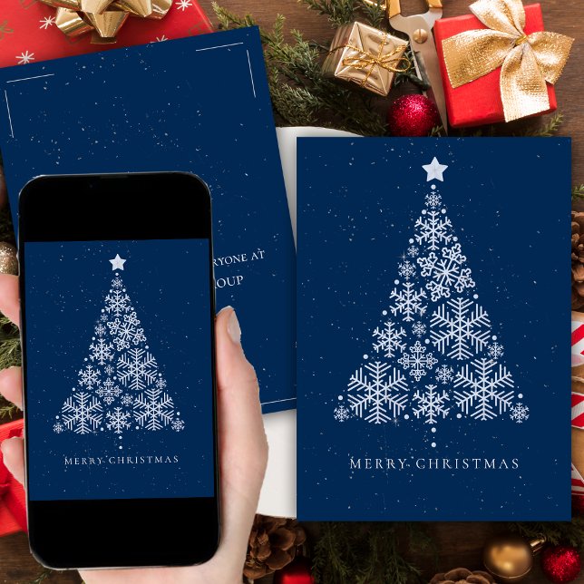 Corporate Elegant Blue Snow Flake Christmas Tree Holiday Card (Corporate Elegant Blue Snow Flake Christmas Tree Holiday Card)