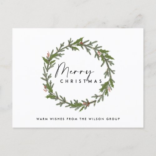 CORPORATE ELEGANT HOLLY BERRY WREATH CHRISTMAS HOLIDAY POSTCARD