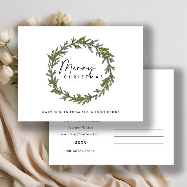 CORPORATE ELEGANT HOLLY BERRY WREATH CHRISTMAS HOLIDAY POSTCARD (Creator Uploaded)