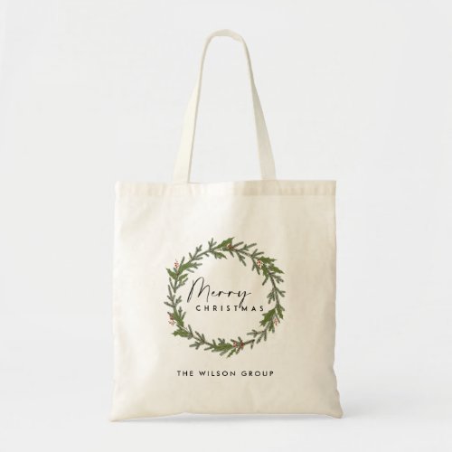 CORPORATE ELEGANT HOLLY BERRY WREATH CHRISTMAS TOTE BAG