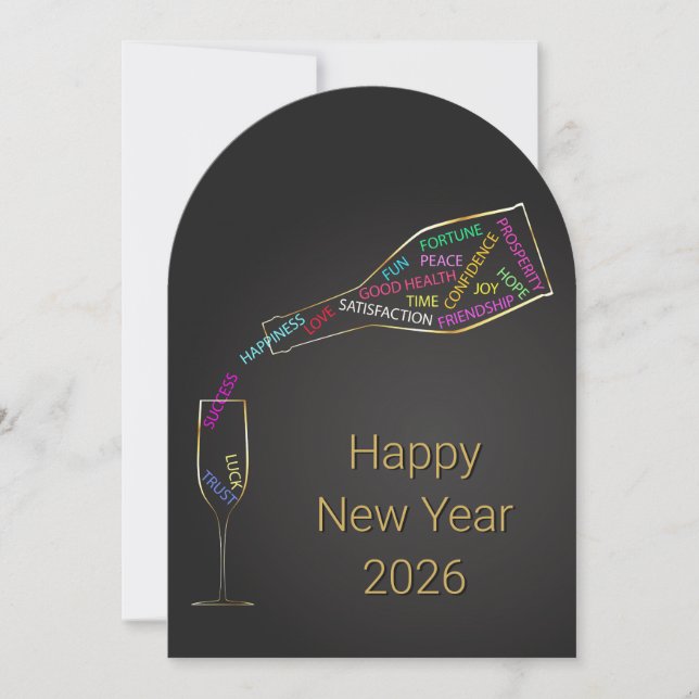 Corporate Elegant New Year 2026 Bottle Motivation Holiday Card (Front)
