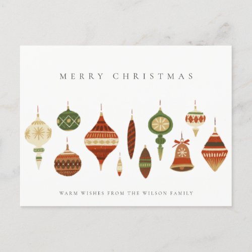 CORPORATE ELEGANT RED GREEN CHRISTMAS ORNAMENTS HOLIDAY POSTCARD