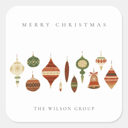 CORPORATE ELEGANT RED GREEN CHRISTMAS ORNAMENTS SQUARE STICKER