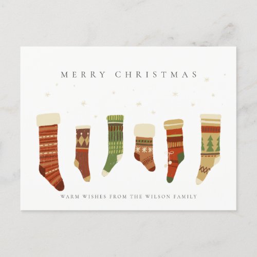 CORPORATE ELEGANT RED GREEN CHRISTMAS STOCKINGS HOLIDAY POSTCARD