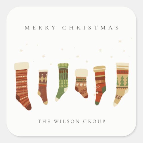 CORPORATE ELEGANT RED GREEN CHRISTMAS STOCKINGS SQUARE STICKER