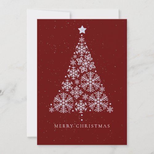 Corporate Elegant Red Snow Flake Christmas Tree Holiday Card