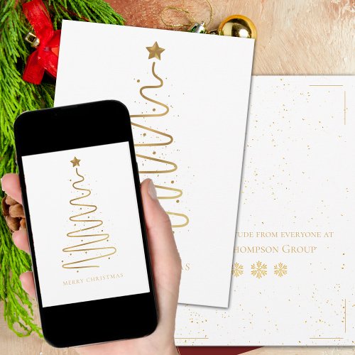 Corporate Elegant White Gold Merry Christmas Tree Holiday Card