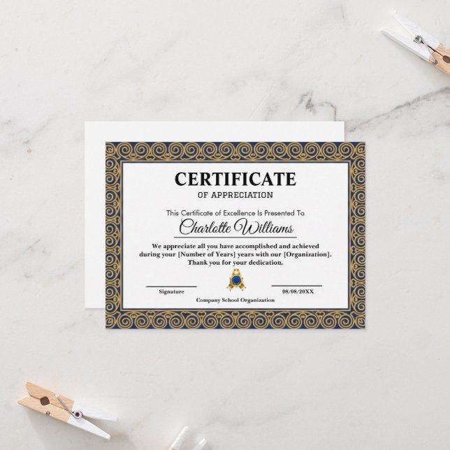 Corporate Employee Appreciation Certificate Gold Invitation (Front/Back In Situ)