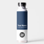 Corporate Employee Logo, Name, Profession Water Bottle<br><div class="desc">Easily personalize this Custom Employee Name water bottle with business logo. A simple business design in navy blue and white colors fully customizable in front and back sizes,  sans-serif basic and modern fonts and a professional and clear look. Any color,  any font. No minimum order.</div>