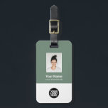 Corporate Employee Photo, Bar Code, Logo, Name Luggage Tag<br><div class="desc">Easily personalize this Custom Employee Name Luggage Tag with Photo, Scan Bar Code and business logo. A simple business design in organic ecofriendly sage green colors fully customizable in front and back sizes, sans-serif basic and modern fonts and a professional and clear look. Perfect as Employee Business Travel Gadgets, Travel...</div>