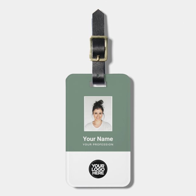 Corporate Employee Photo, Bar Code, Logo, Name Luggage Tag (Front Vertical)