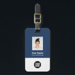 Corporate Employee Photo, Bar Code, Logo, Name Luggage Tag<br><div class="desc">Easily personalize this Custom Employee Name Luggage Tag with Photo, Scan Bar Code and business logo. A simple business design in navy blue and white colors fully customizable in front and back sizes, sans-serif basic and modern fonts and a professional and clear look. Perfect as Employee Business Travel Gadgets, Travel...</div>