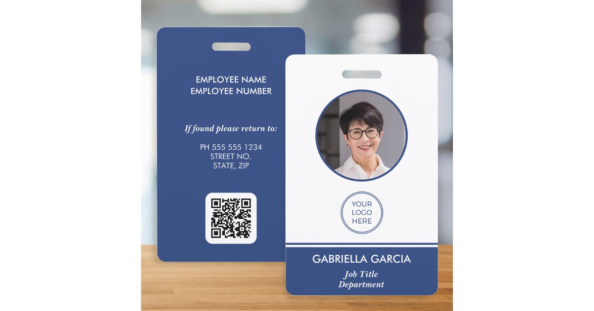 Corporate Employee QR Code Blue ID Badge | Zazzle