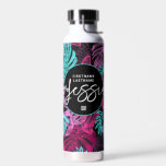 Corporate Employee Tropical Chic Custom Name, Logo Water Bottle<br><div class="desc">Corporate Employee Tropical Chic Custom Name,  Logo Water Bottle featuring company logo,  employee name in modern sans serif font,  profession in stylish handwritten script,  and your company logo,  in hawaiian leaves background pink,  turquoise and black. Any color,  any font,  no minimum.</div>