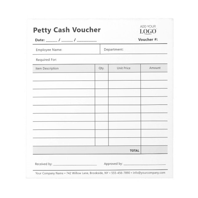 Corporate Expense Voucher | Petty Cash Notepad (Front)