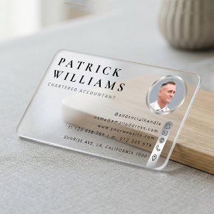 Corporate Faux Silver Contact Icons Photo Plastic Clear Business Cards