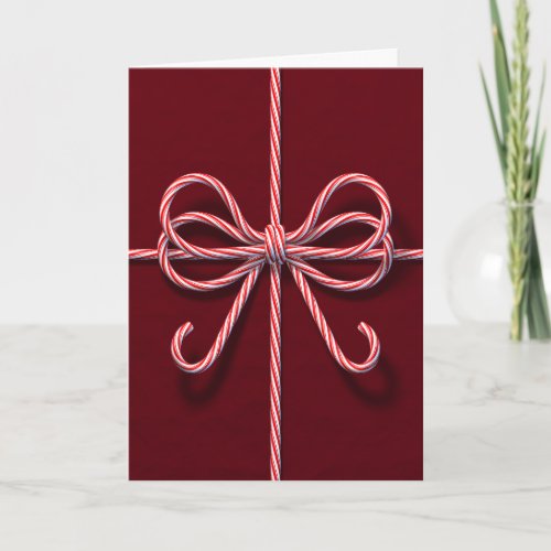 Corporate Folded Holiday Card with Candy Cane Bow