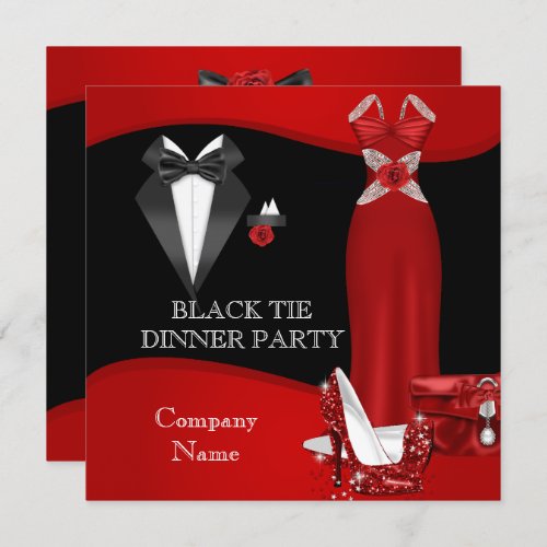 Corporate Formal Dinner Party Black Tie Red 3 Invitation
