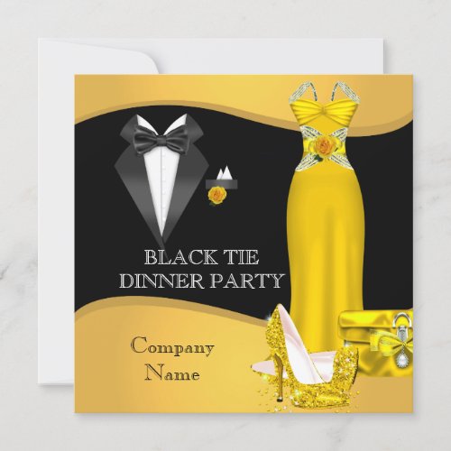 Corporate Formal Dinner Party Black Tie Yellow 2 Invitation