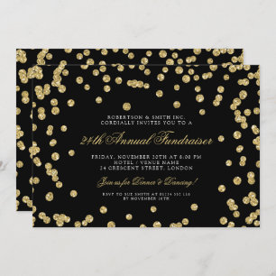 Corporate Fundraiser Dinner Gold Confetti Black Invitation
