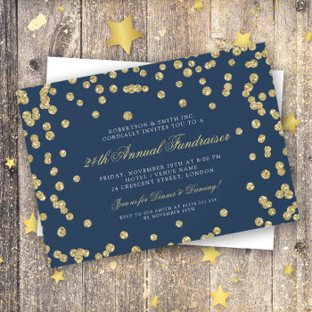 Corporate Fundraiser Dinner Gold Confetti Navy Blu Invitation by Rewards4life at Zazzle