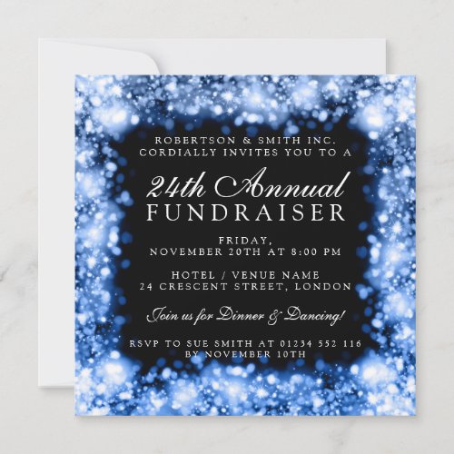 Corporate Fundraiser Gala Party Blue Sparkling Invitation