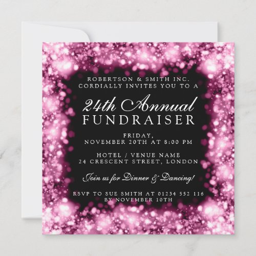 Corporate Fundraiser Gala Party Pink Sparkling Invitation