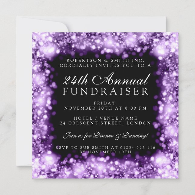 Corporate Fundraiser Gala Party Purple Sparkling Invitation (Front)