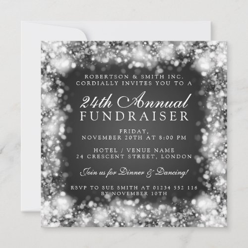 Corporate Fundraiser Gala Party Silver Sparkling Invitation