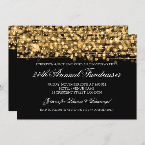 Corporate Fundraiser Gala Party Sparkles Gold Invitation