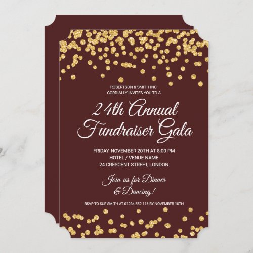 Corporate Fundraiser Gold Glitter Confetti Marsala Invitation
