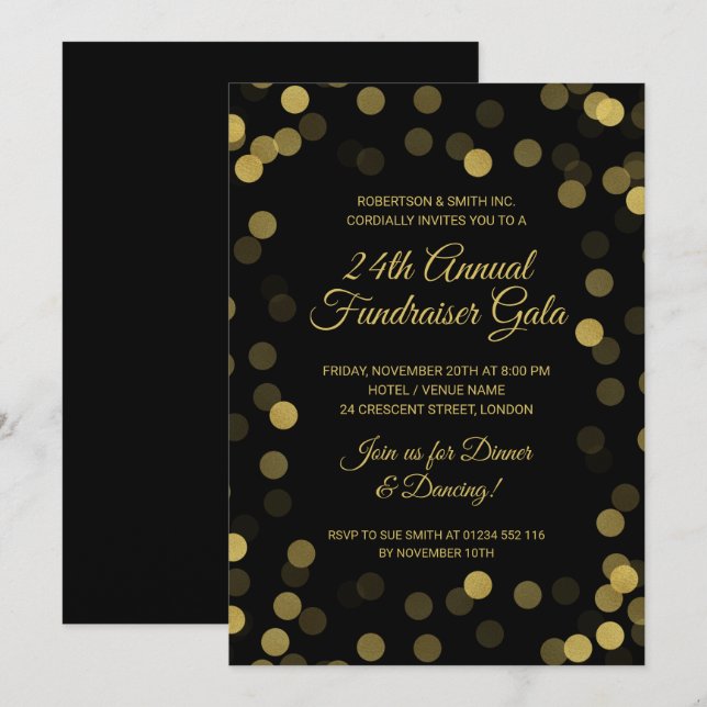 Corporate Fundraiser Gold Glitter Dots Black (Front/Back)