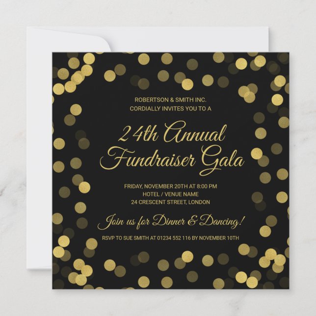 Corporate Fundraiser Gold Glitter Dots Black (Front)