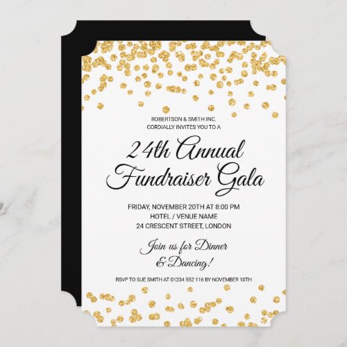 Corporate Fundraiser Party Gold Glitter Confetti  Invitation