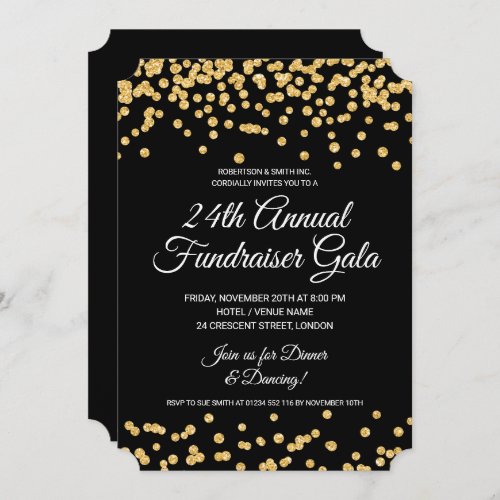 Corporate Fundraiser Party Gold Glitter Confetti  Invitation