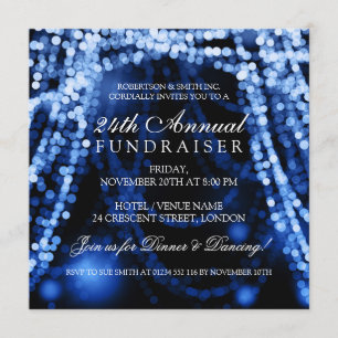 Corporate Fundraiser Party String Lights Blue Invitation