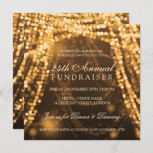 Corporate Fundraiser Party String Lights Gold Invitation