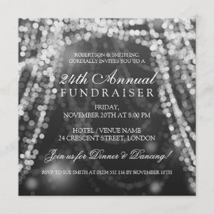 Corporate Fundraiser Party String Lights Silver Invitation