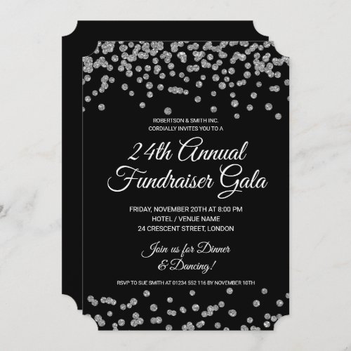 Corporate Fundraiser Silver Glitter Confetti  Invitation