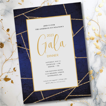 Corporate Gala Dinner Elegant Blue And Gold Invitation by daisylin712 at Zazzle