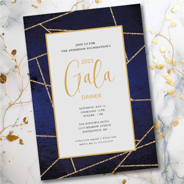 Corporate Gala Dinner Elegant Blue and Gold Invitation (Creator Uploaded)