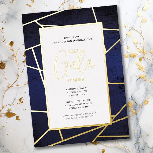 Corporate Gala Dinner Elegant Blue Gold Foil Invitation